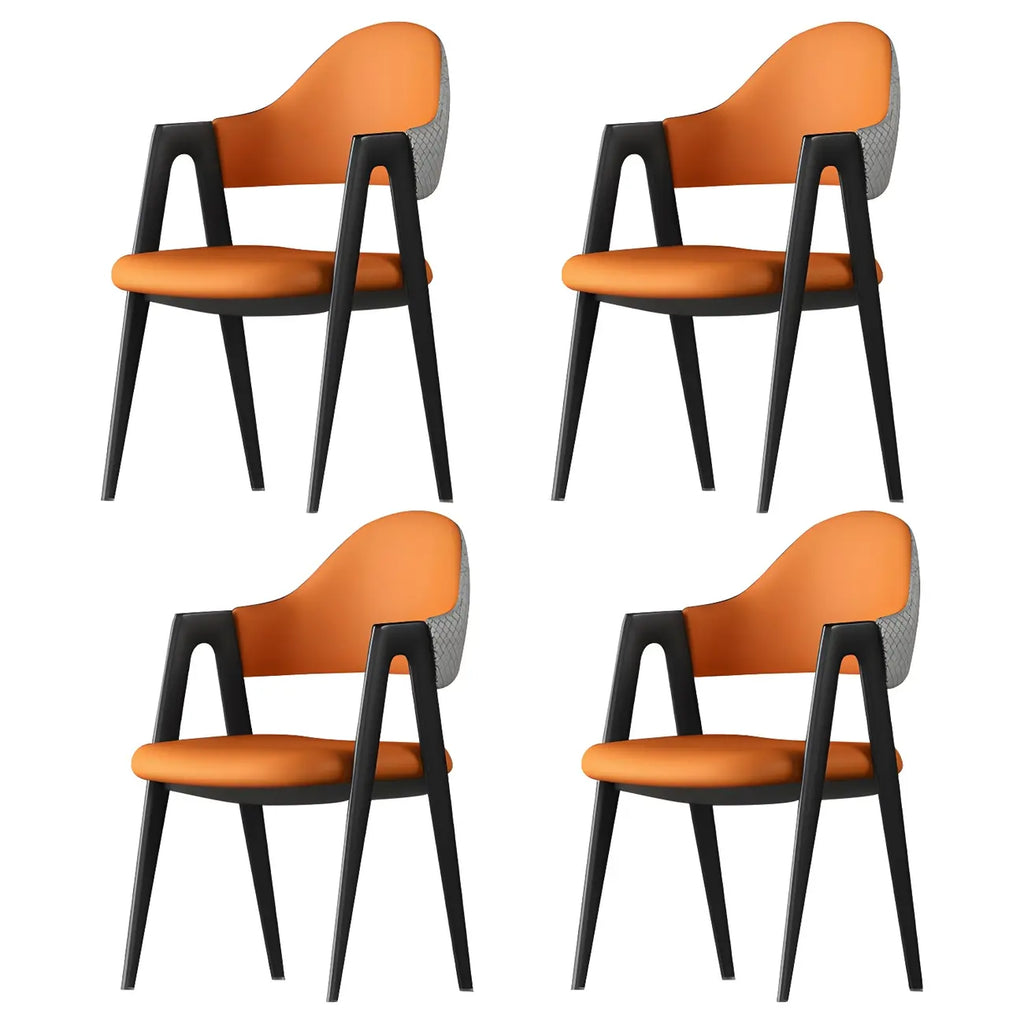 Modern Leather Curved Open Back Arm Dining Chair