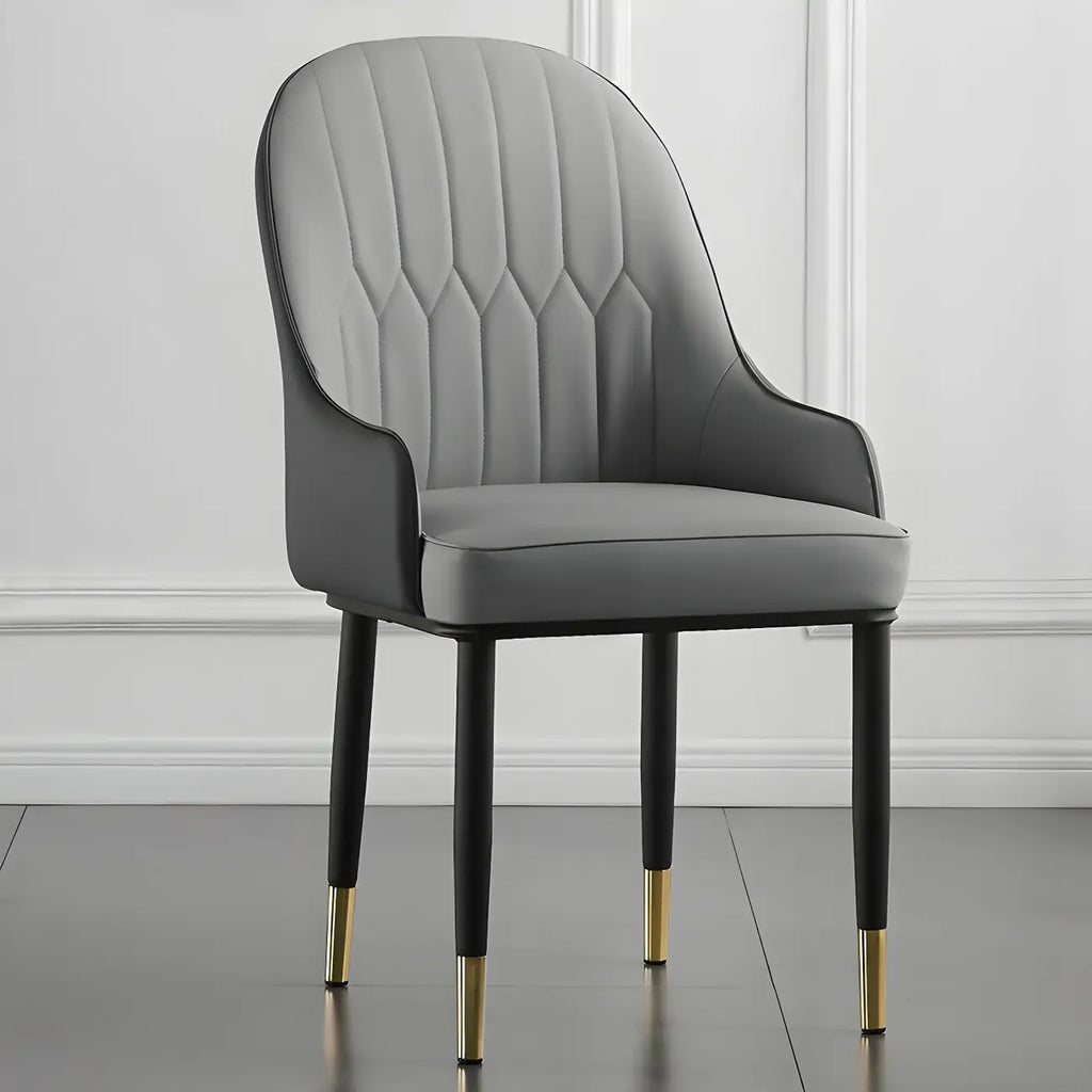 Contemporary Leather Armrest Dining Chair Curved Back