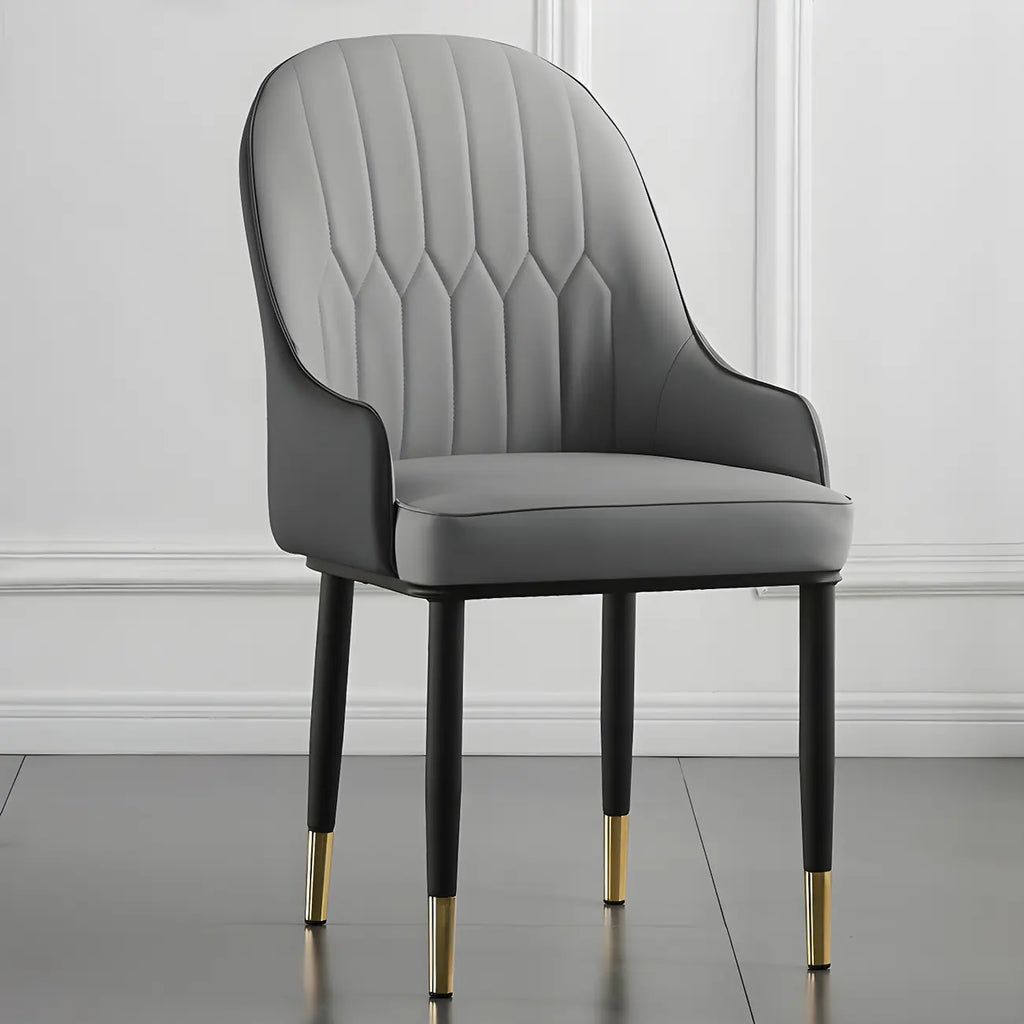 Contemporary Leather Armrest Dining Chair Curved Back