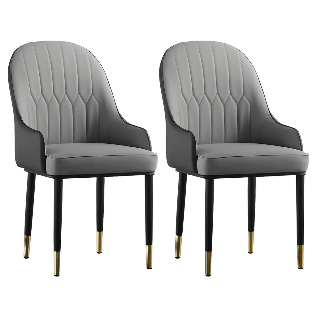 Contemporary Leather Armrest Dining Chair Curved Back