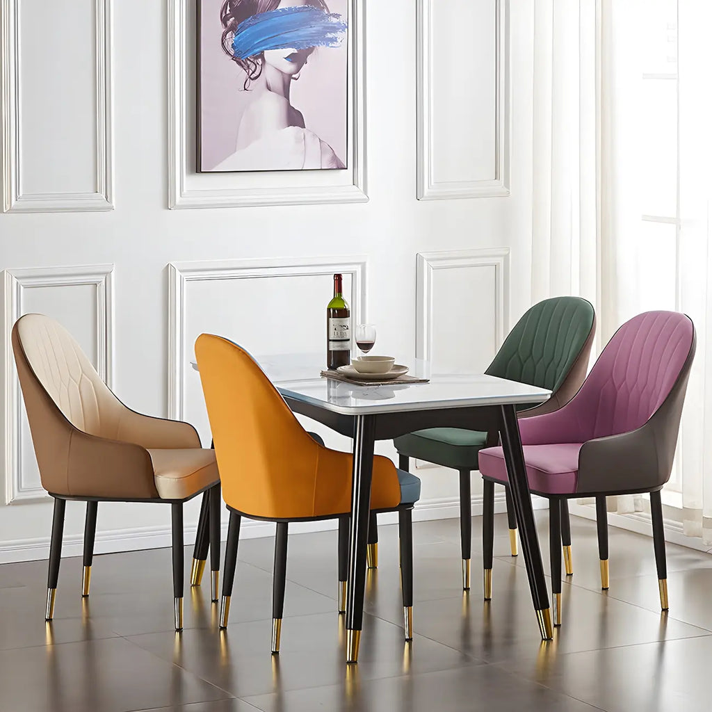 Contemporary Leather Armrest Dining Chair Curved Back