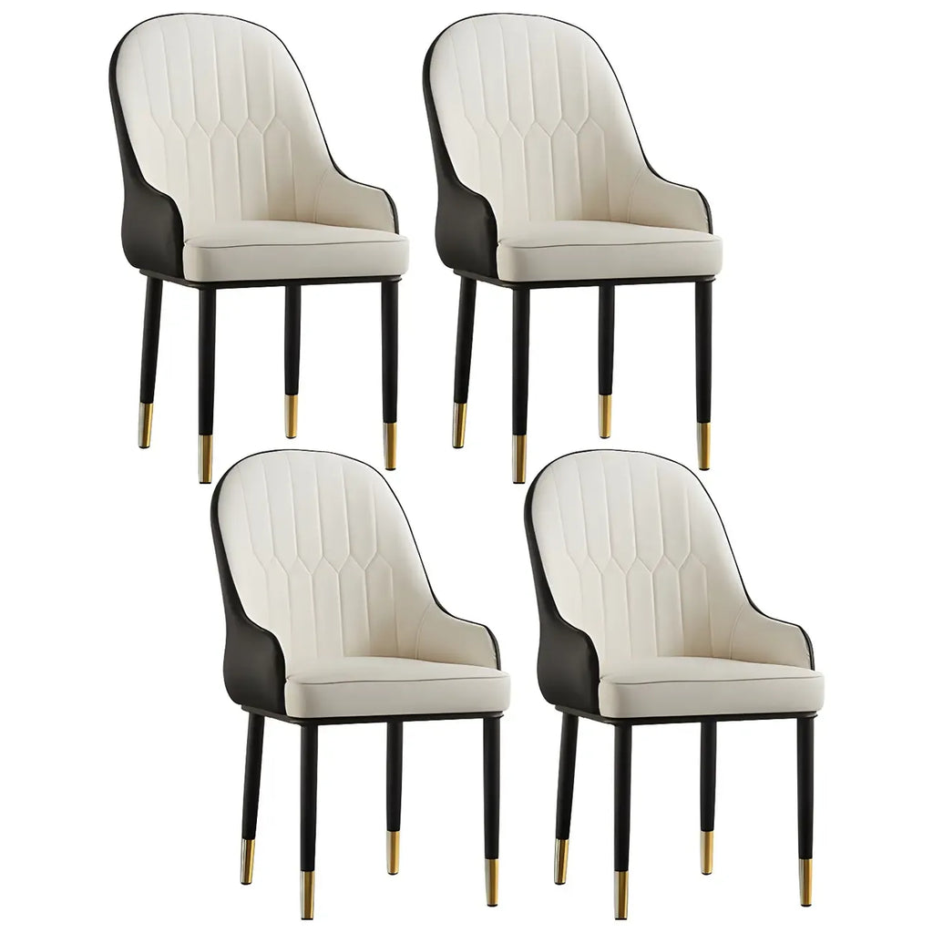Contemporary Leather Armrest Dining Chair Curved Back