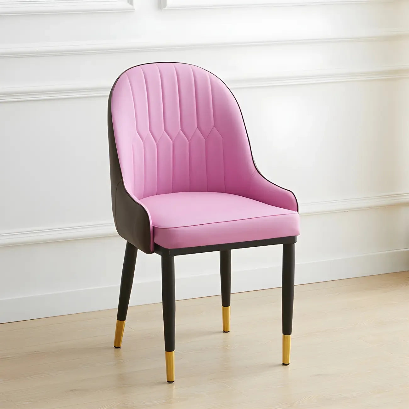 Contemporary Leather Armrest Dining Chair Curved Back