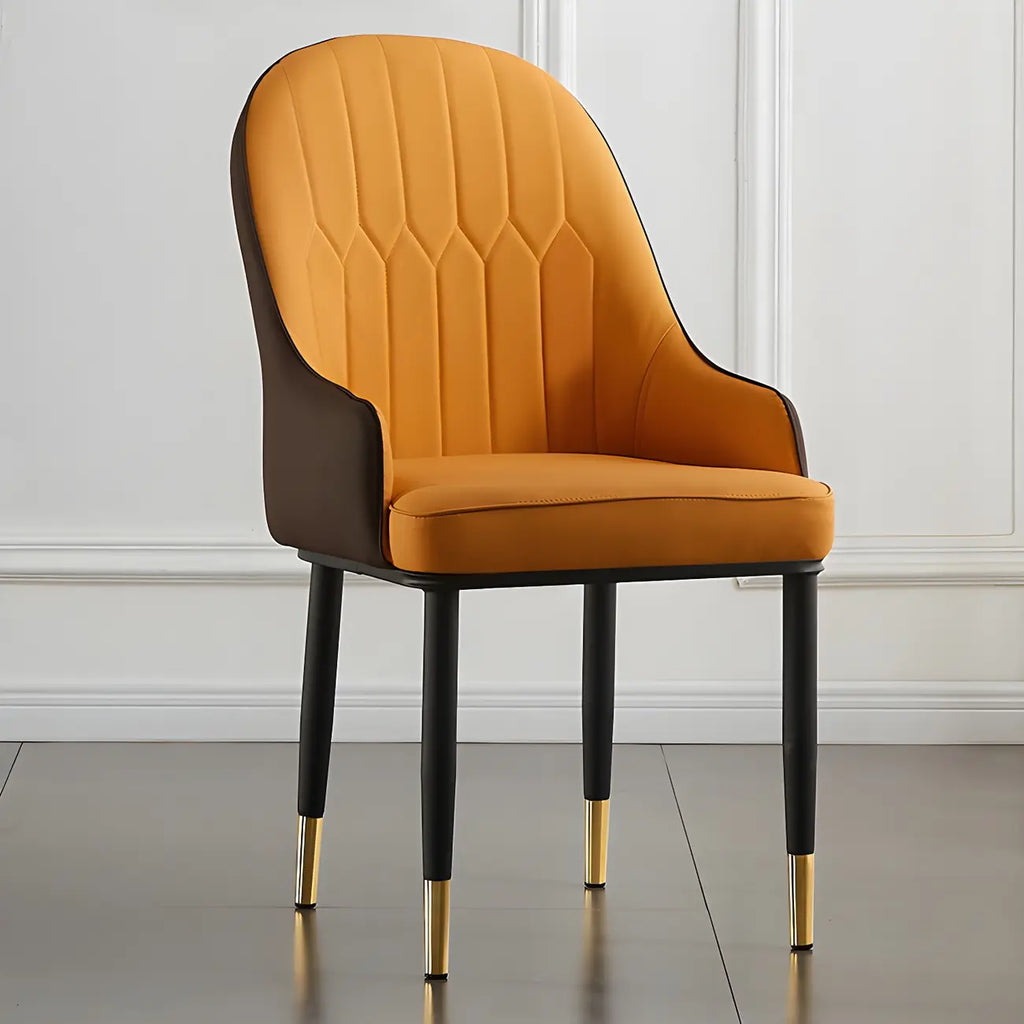 Contemporary Leather Armrest Dining Chair Curved Back