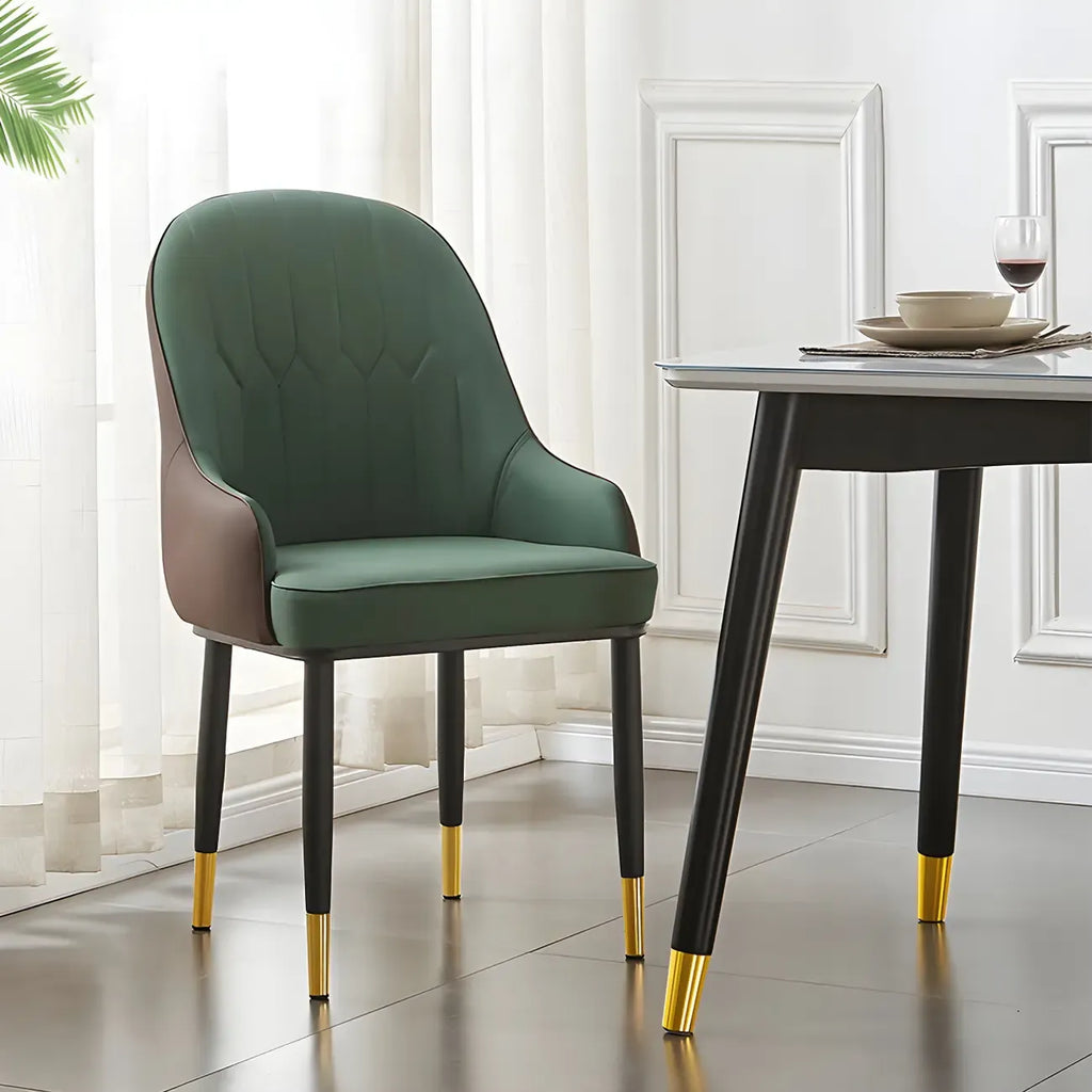 Contemporary Leather Armrest Dining Chair Curved Back