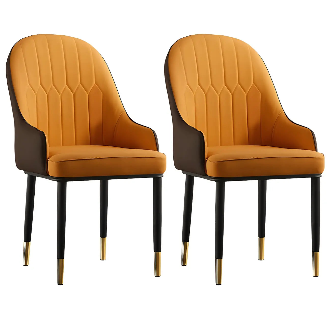 Contemporary Leather Armrest Dining Chair Curved Back