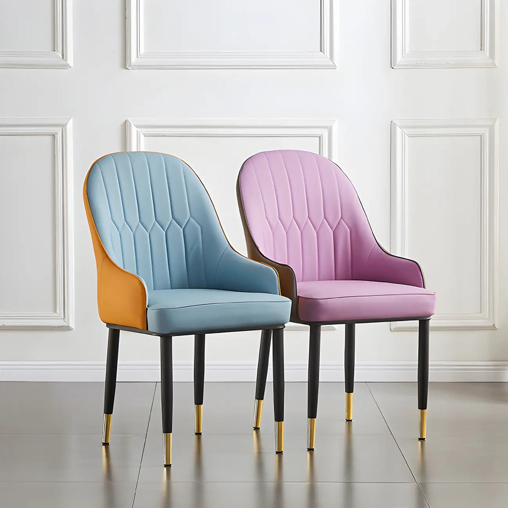 Contemporary Leather Armrest Dining Chair Curved Back