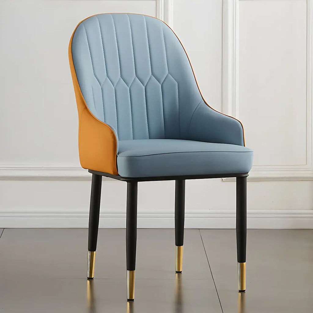 Contemporary Leather Armrest Dining Chair Curved Back