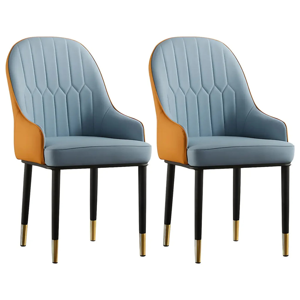 Contemporary Leather Armrest Dining Chair Curved Back