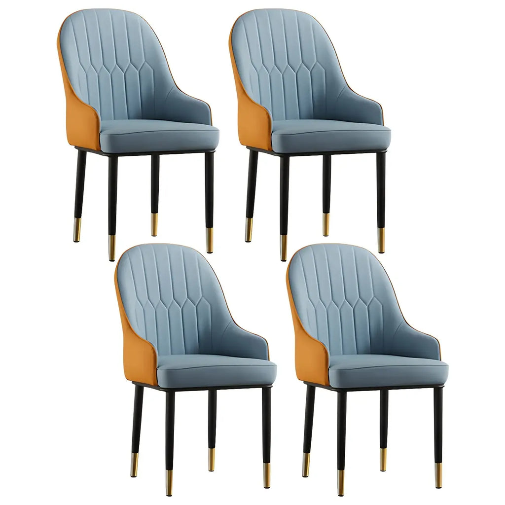 Contemporary Leather Armrest Dining Chair Curved Back