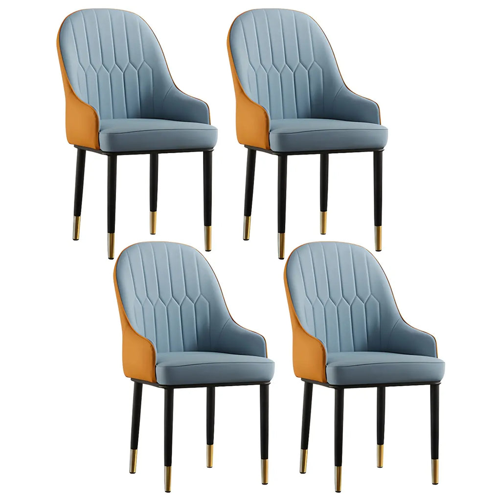 Contemporary Leather Armrest Dining Chair Curved Back