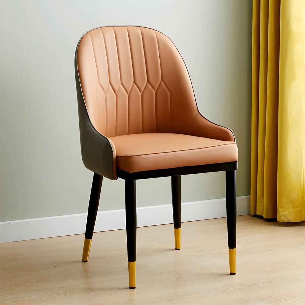 Contemporary Leather Armrest Dining Chair Curved Back
