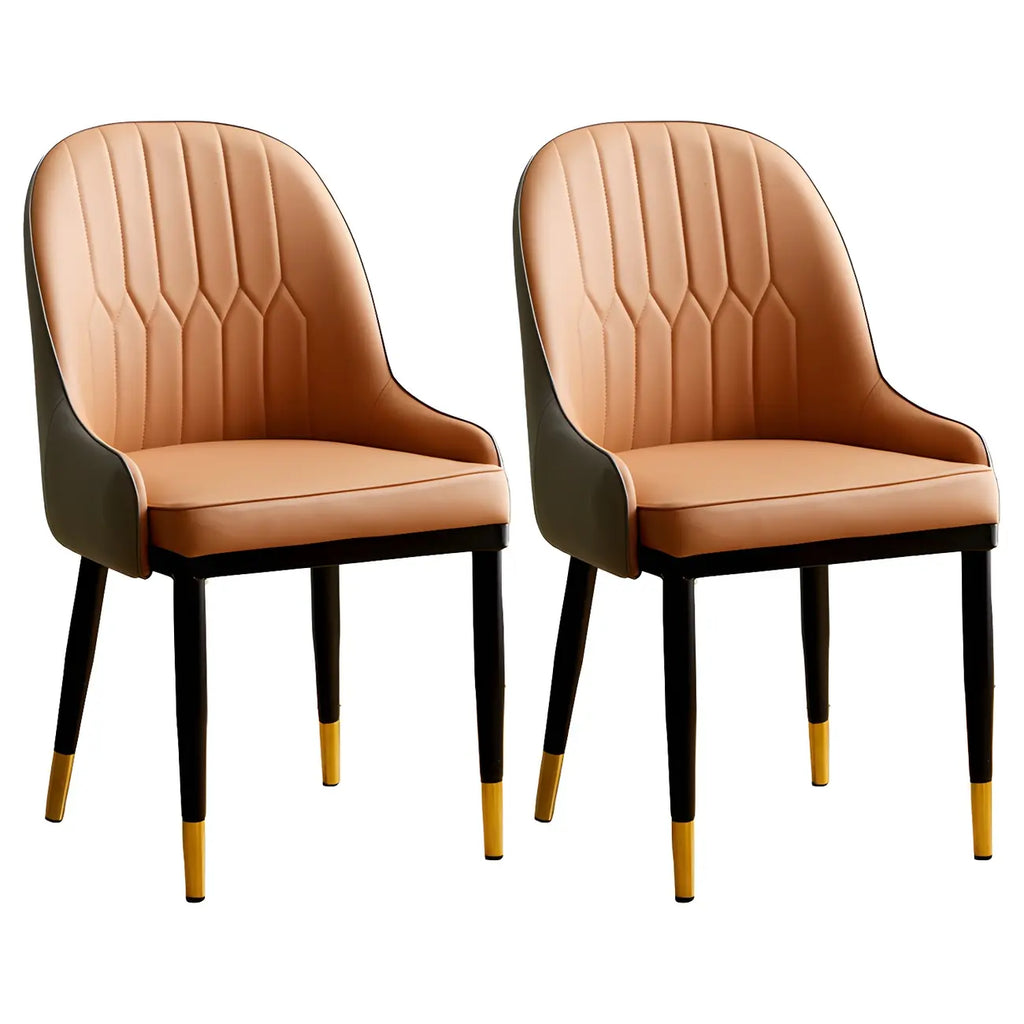 Contemporary Leather Armrest Dining Chair Curved Back