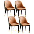 Contemporary Leather Armrest Dining Chair Curved Back
