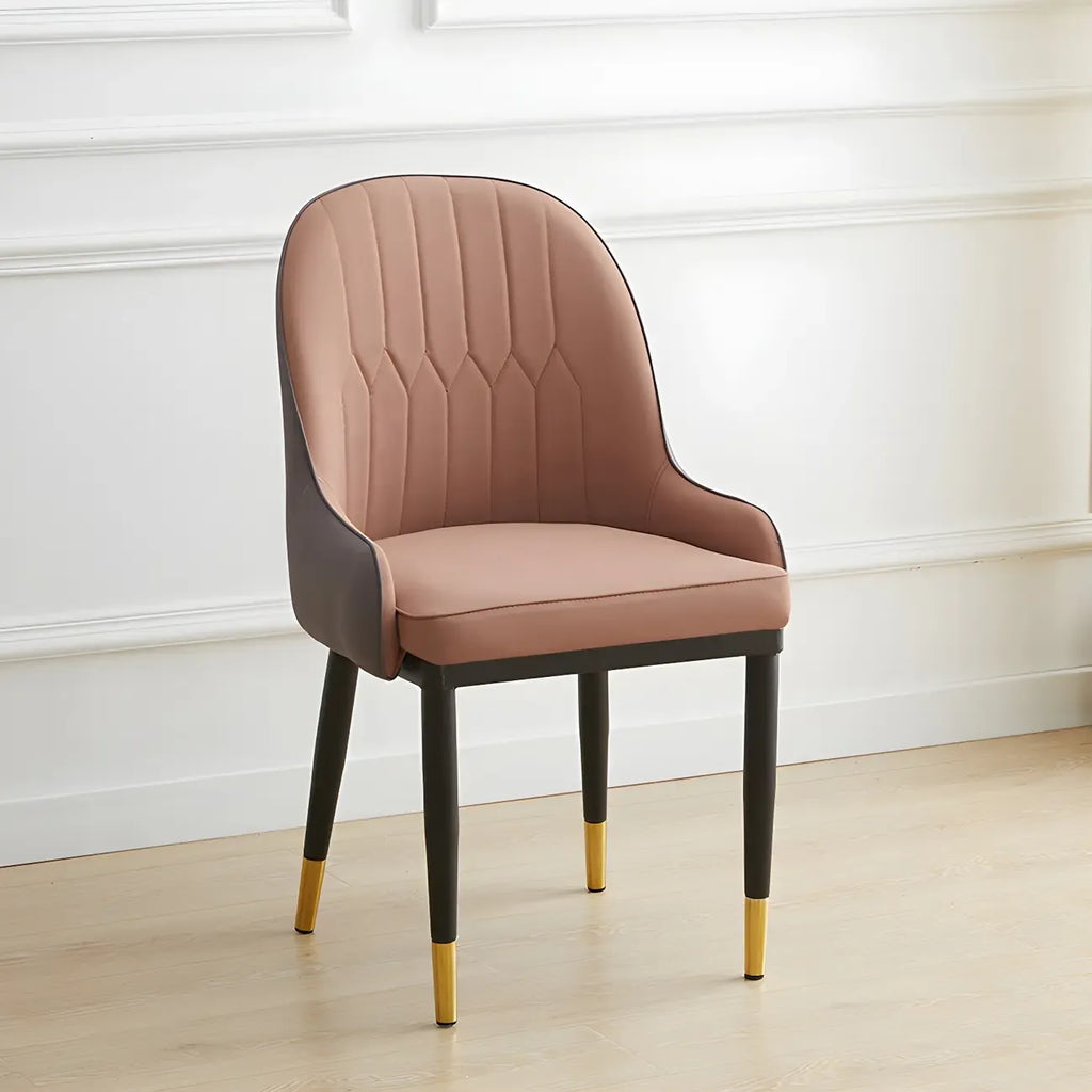 Contemporary Leather Armrest Dining Chair Curved Back