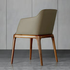 Khaki Leather Wood Legs Armrest Dining Chair
