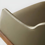 Khaki Leather Wood Legs Armrest Dining Chair