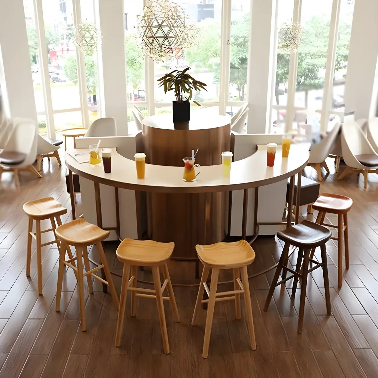 Counter Height Backless Wooden Industrial Bar Stools