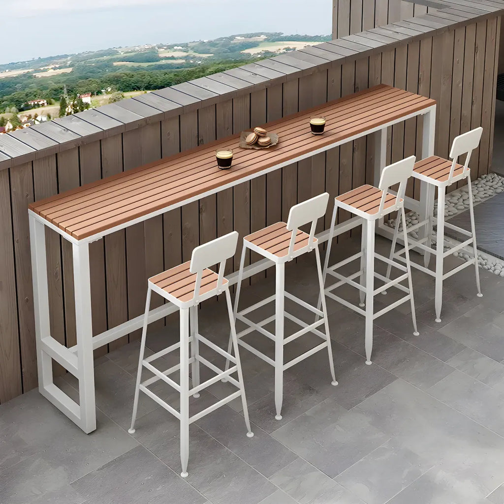 Modern White Wooden Slatted Outdoor Bar Tables for Patio