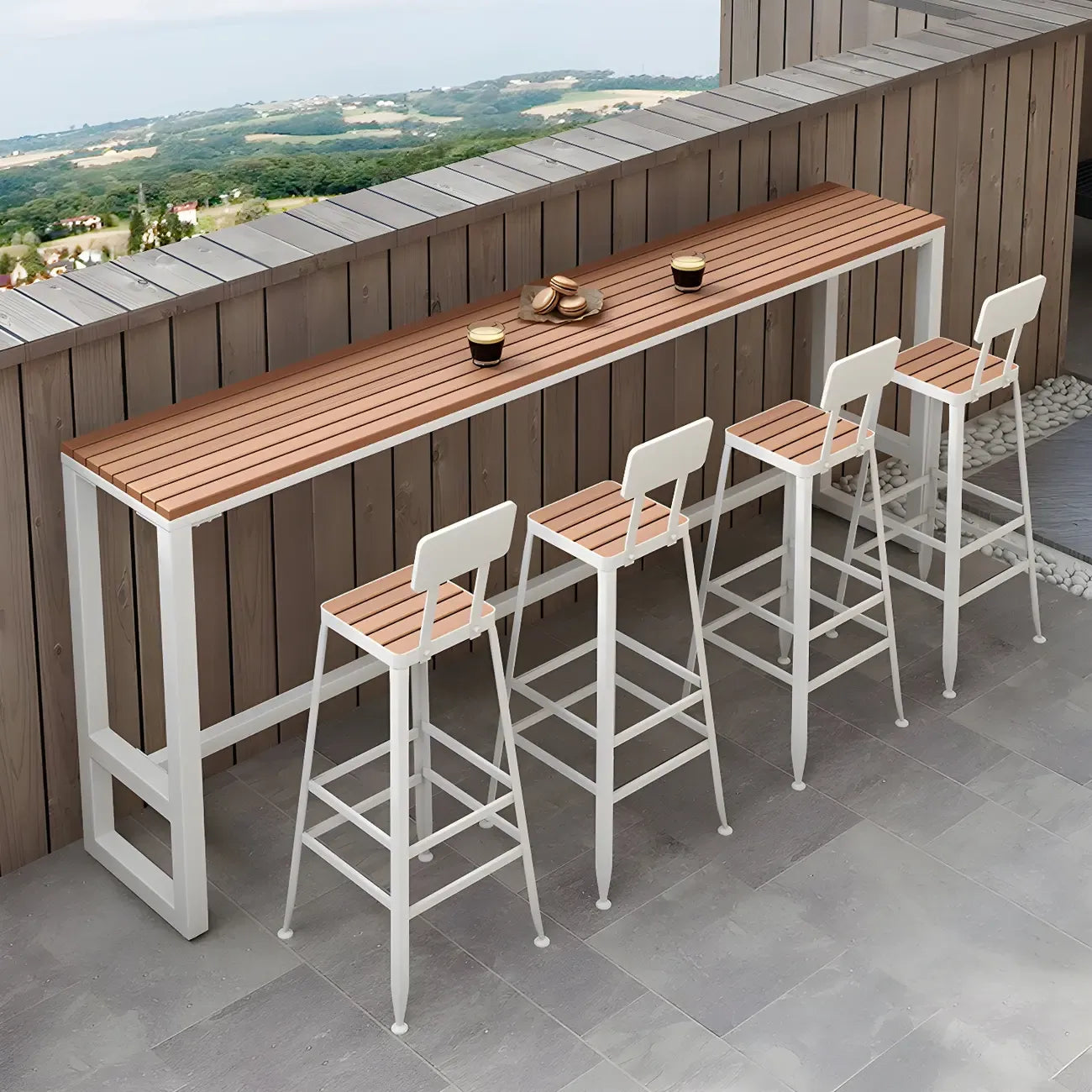 Modern White Wooden Slatted Outdoor Bar Tables for Patio