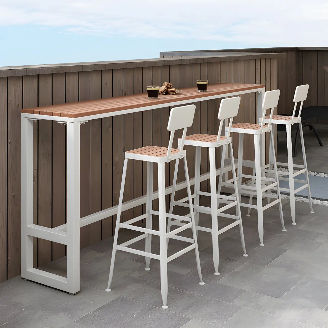Modern White Wooden Slatted Outdoor Bar Tables for Patio
