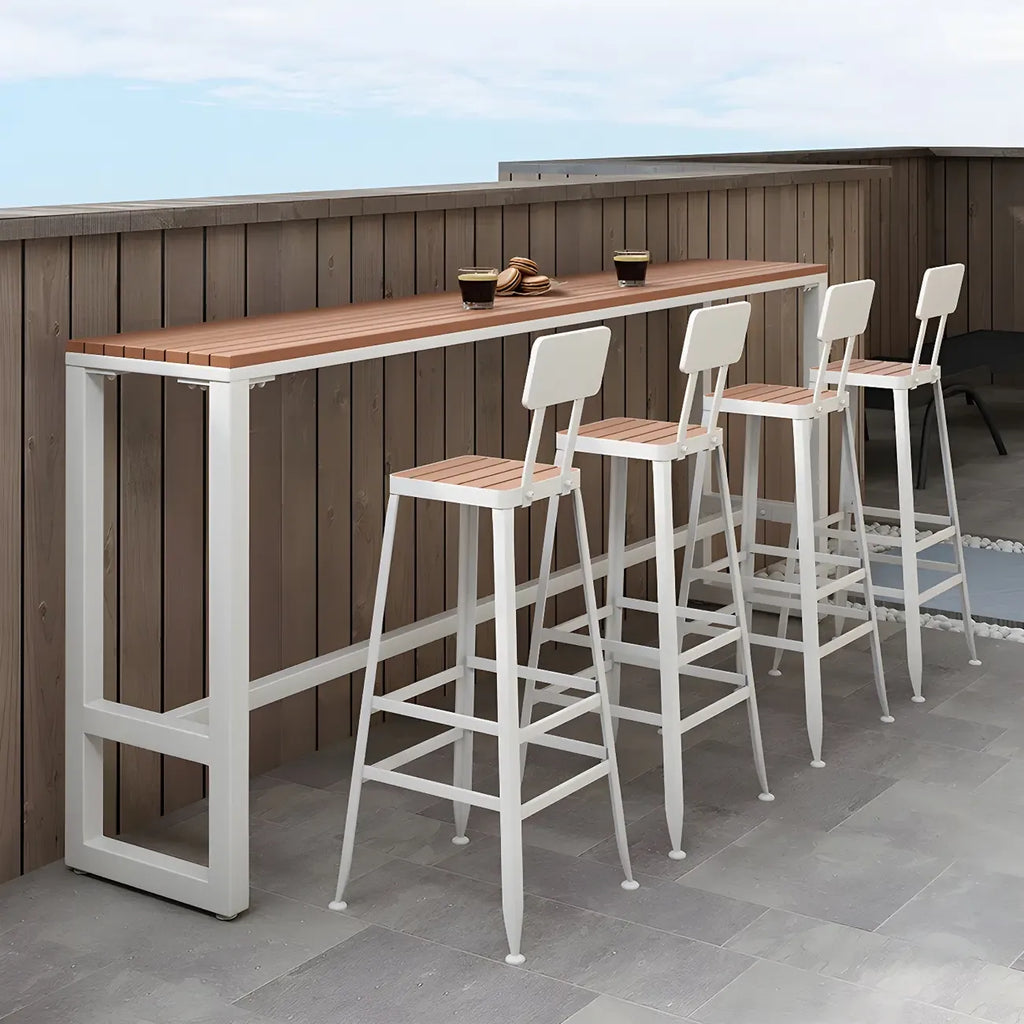 Modern White Wooden Slatted Outdoor Bar Tables for Patio