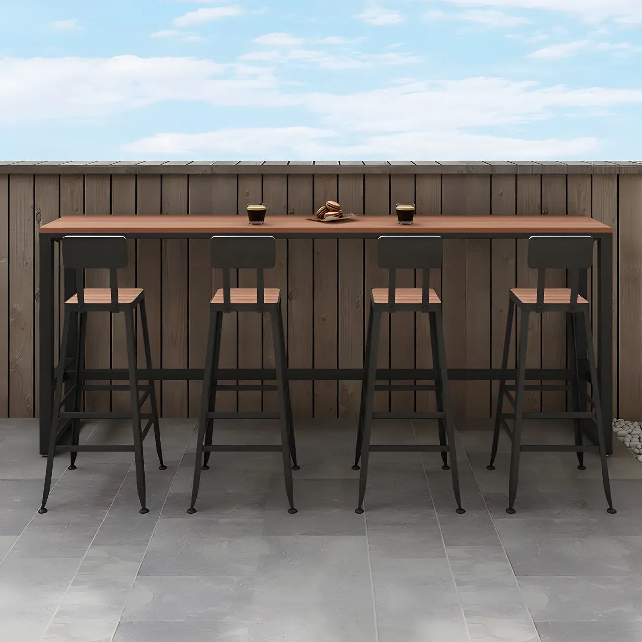 Modern White Wooden Slatted Outdoor Bar Tables for Patio