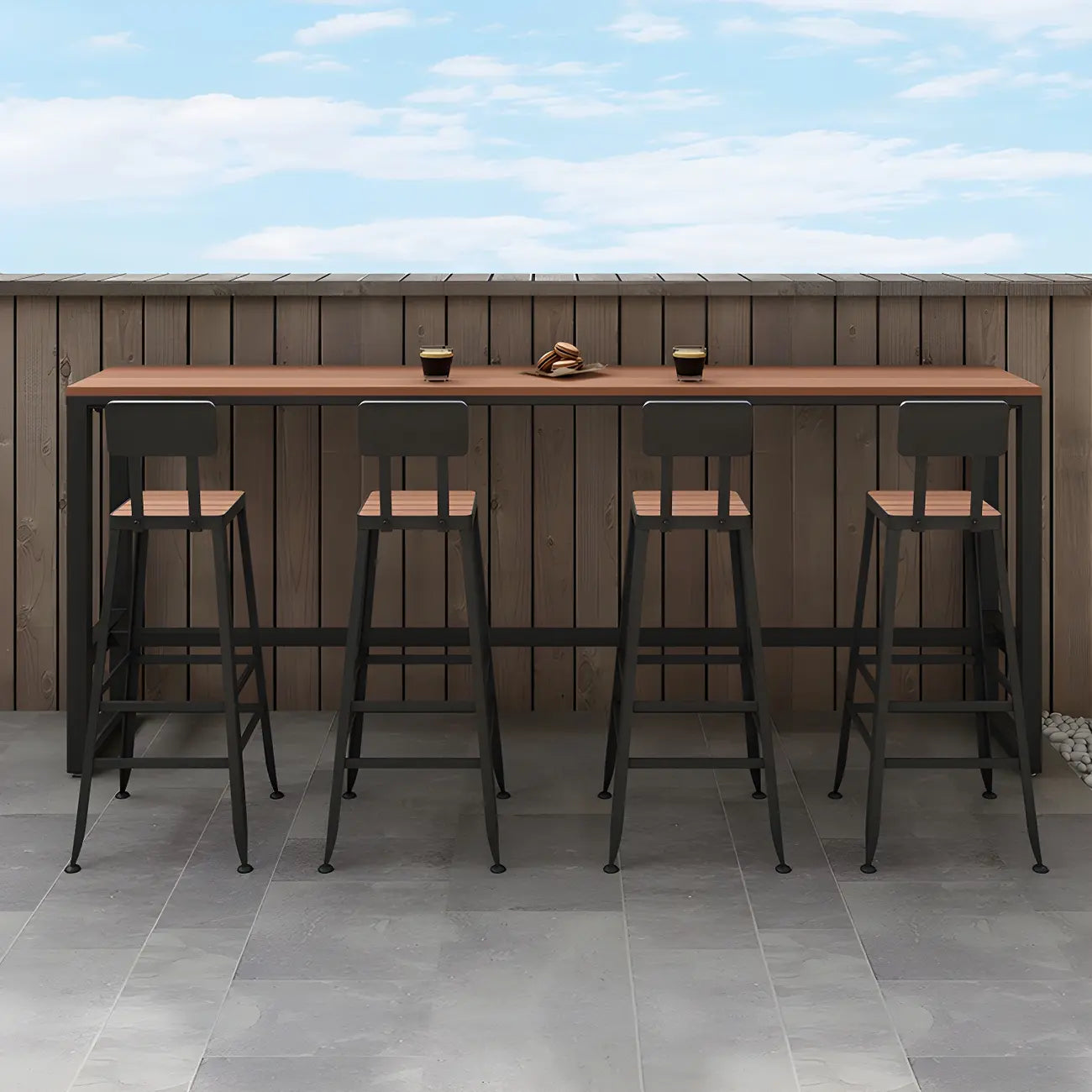 Modern White Wooden Slatted Outdoor Bar Tables for Patio