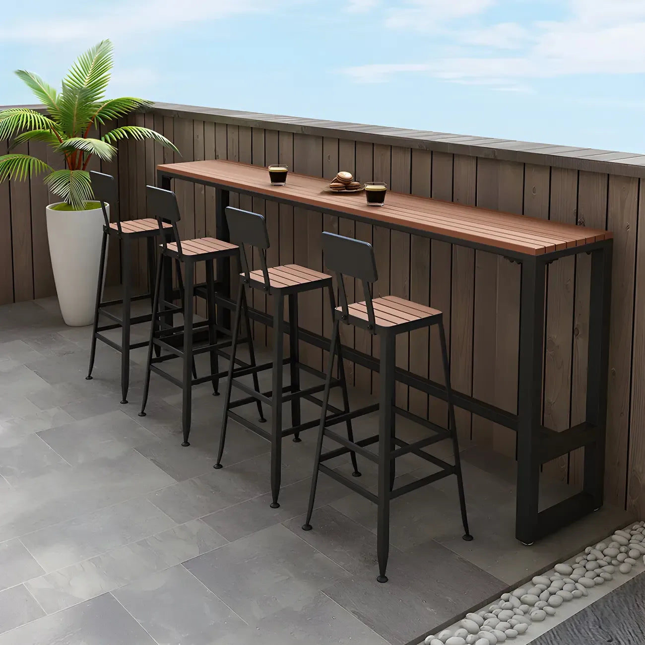 Modern White Wooden Slatted Outdoor Bar Tables for Patio