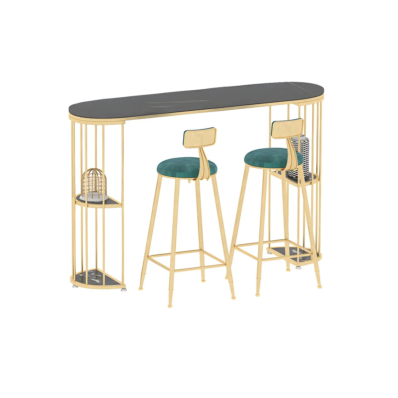 Modern Black Gold Stone Metal Storage Oblong Bar Tables
