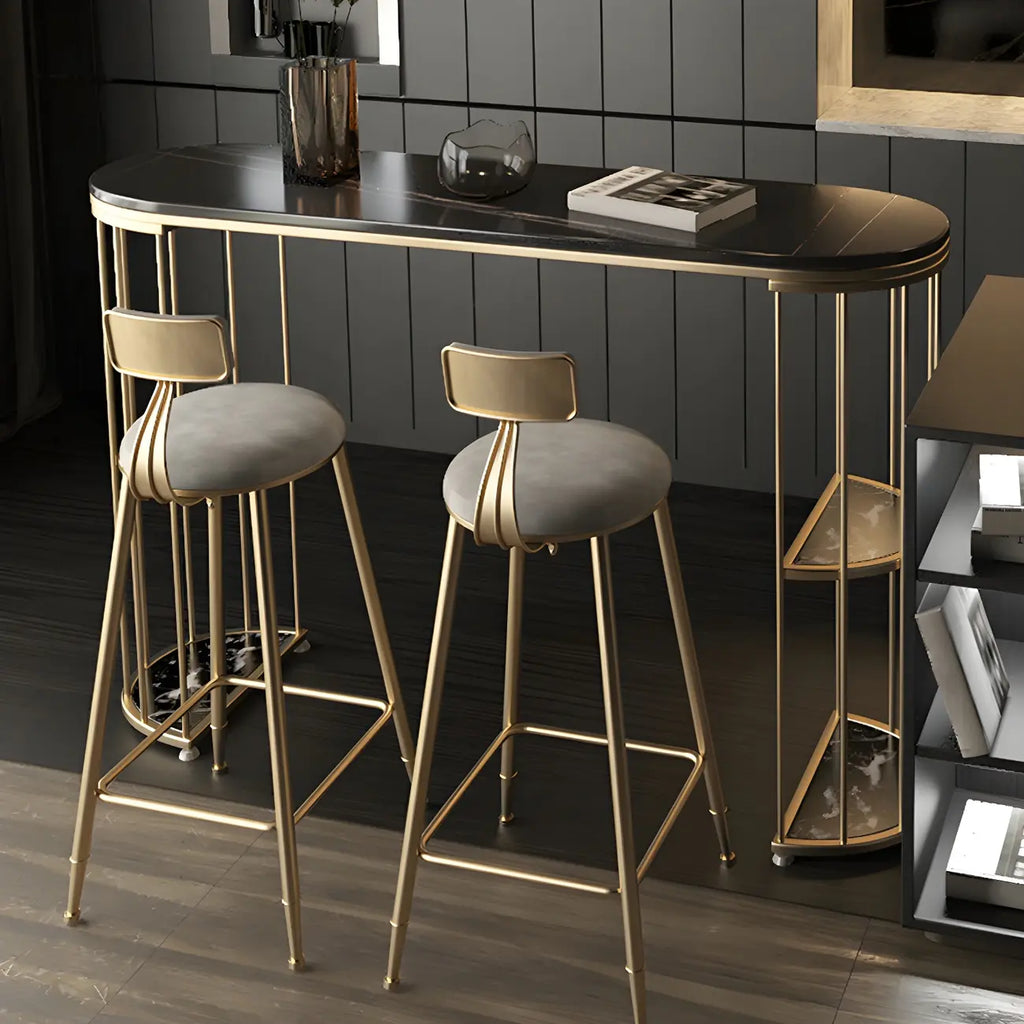 Modern Black Gold Stone Metal Storage Oblong Bar Tables