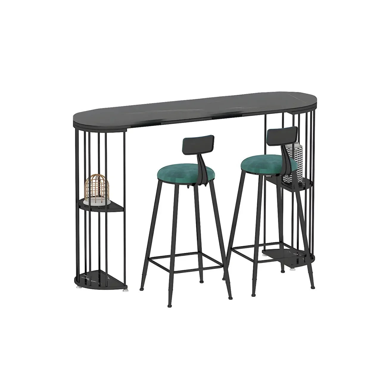 Modern Black Gold Stone Metal Storage Oblong Bar Tables
