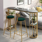 Modern Black Gold Stone Metal Storage Oblong Bar Tables