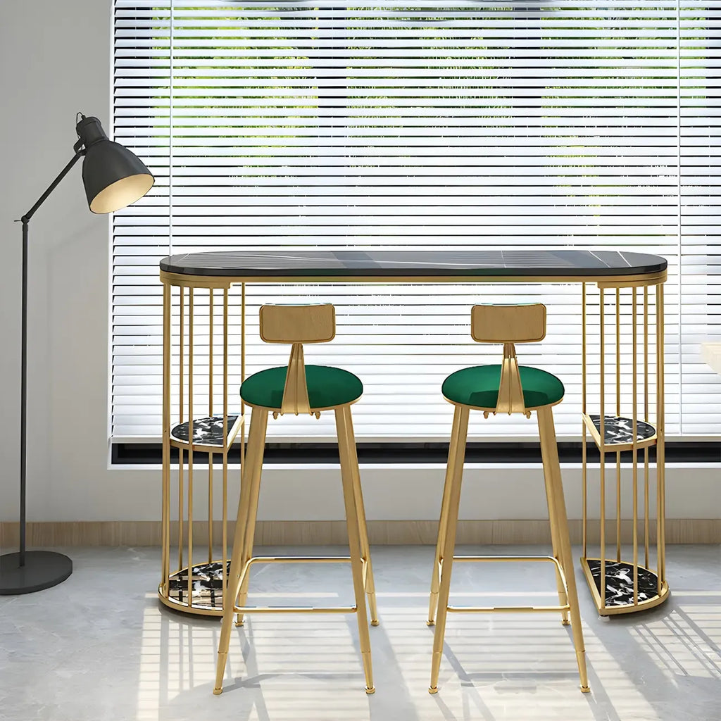 Modern Black Gold Stone Metal Storage Oblong Bar Tables