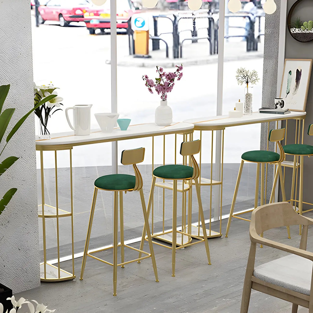 Modern Black Gold Stone Metal Storage Oblong Bar Tables