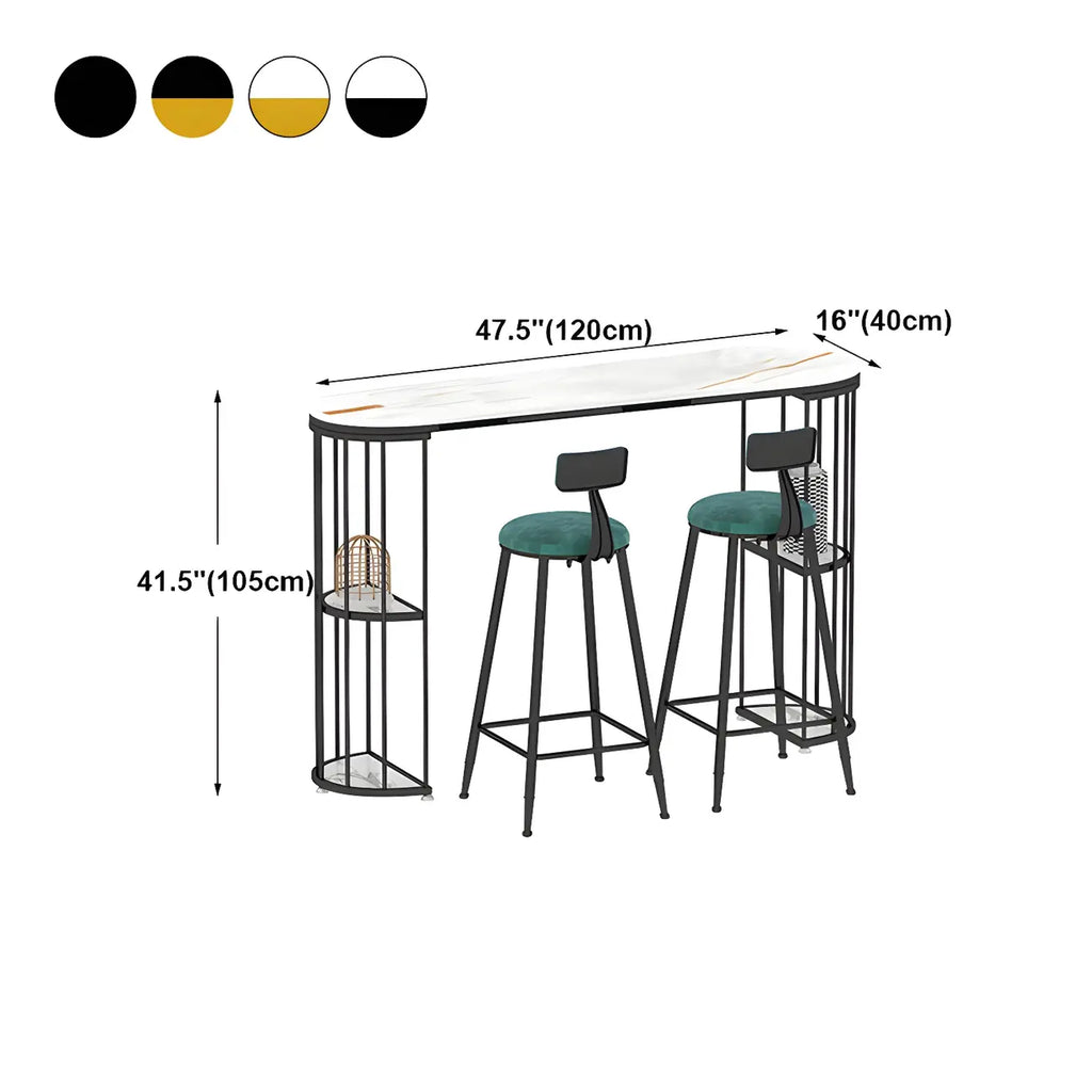 Modern Black Gold Stone Metal Storage Oblong Bar Tables