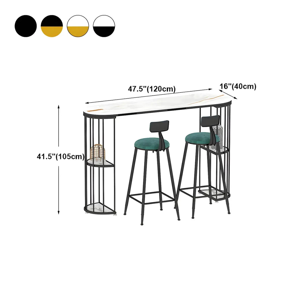 Modern Black Gold Stone Metal Storage Oblong Bar Tables