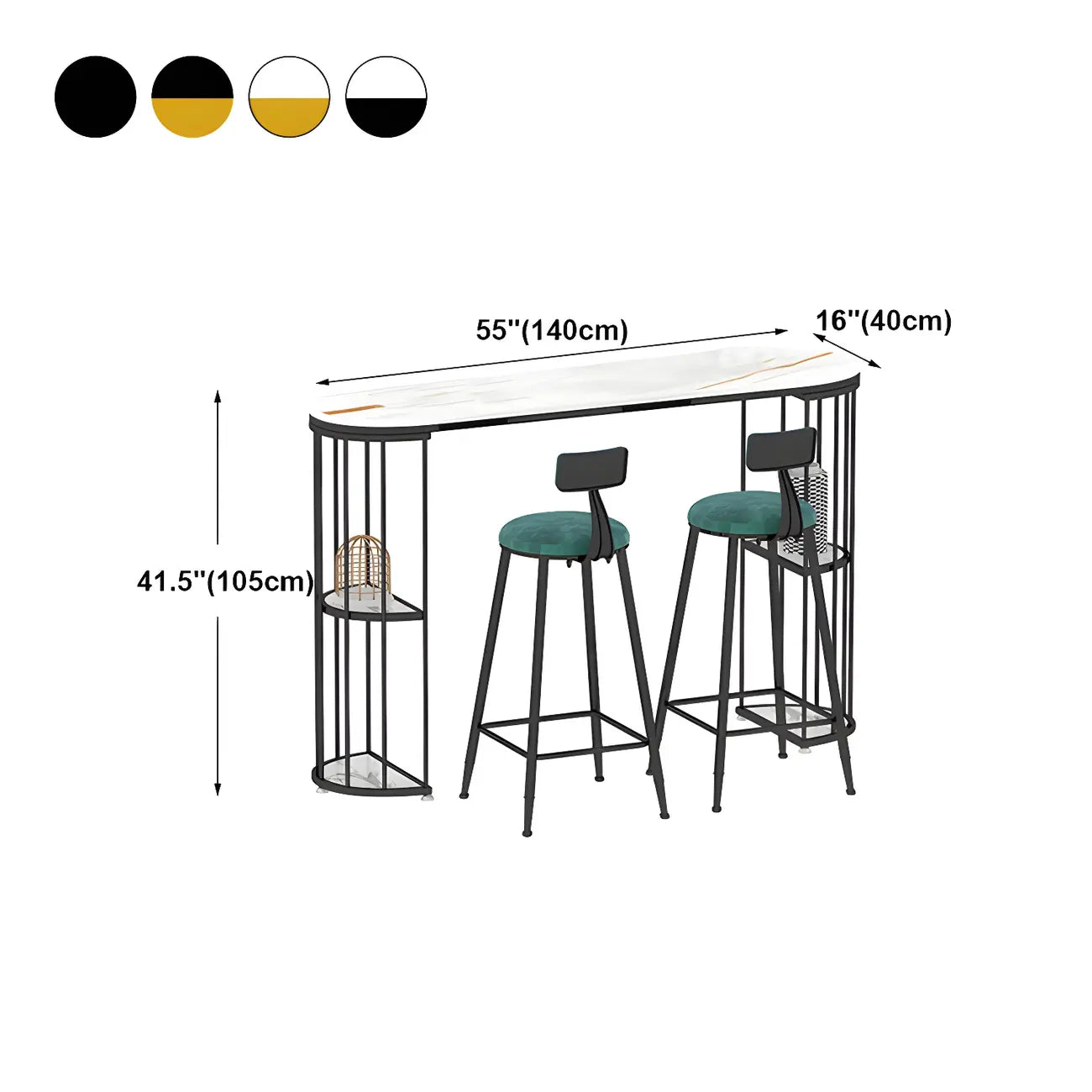 Modern Black Gold Stone Metal Storage Oblong Bar Tables