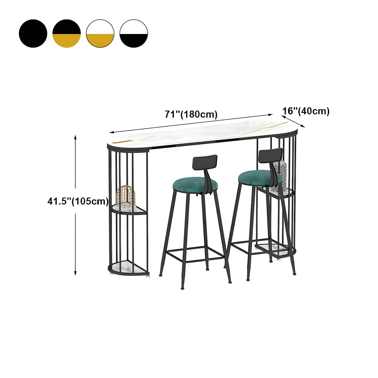 Modern Black Gold Stone Metal Storage Oblong Bar Tables