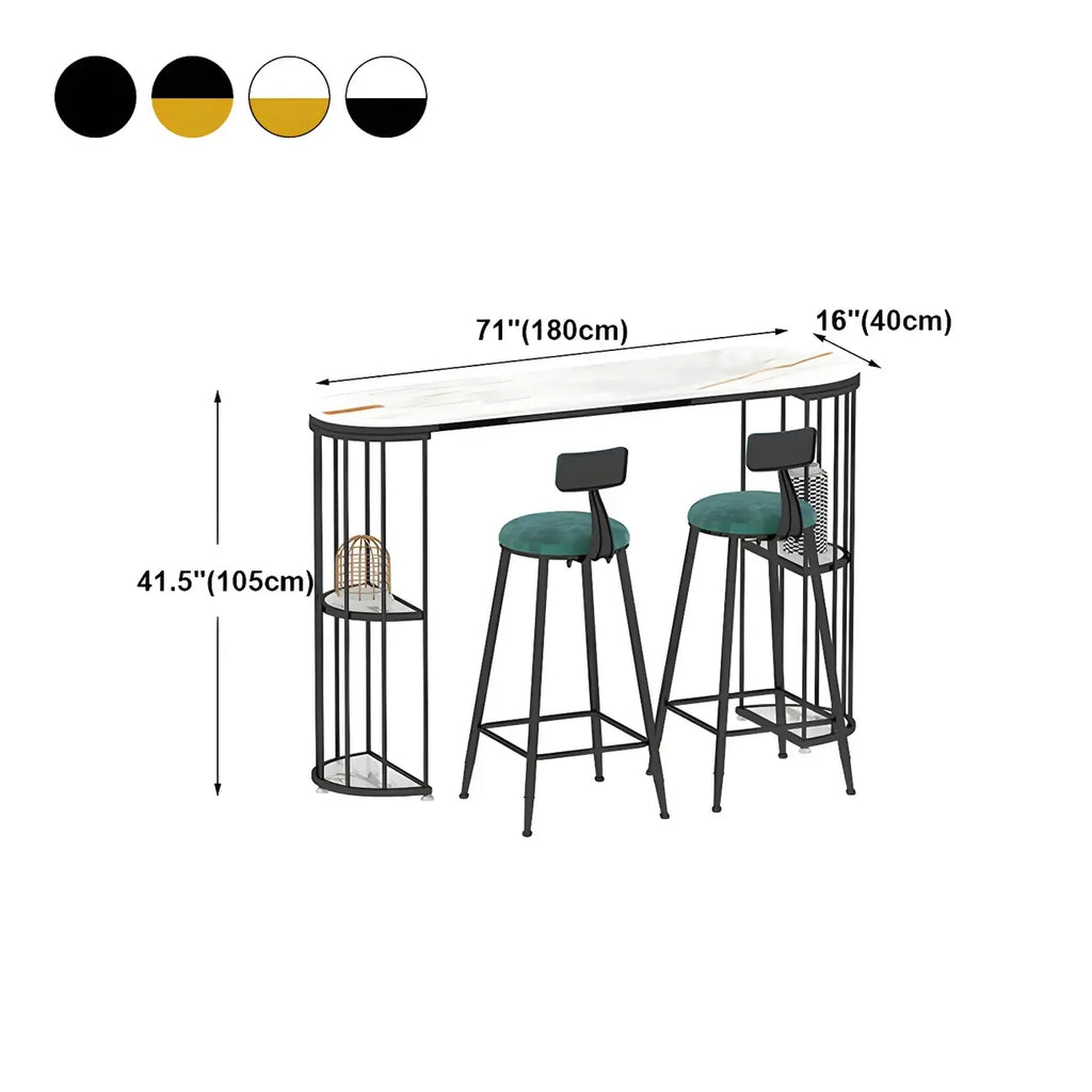 Modern Black Gold Stone Metal Storage Oblong Bar Tables