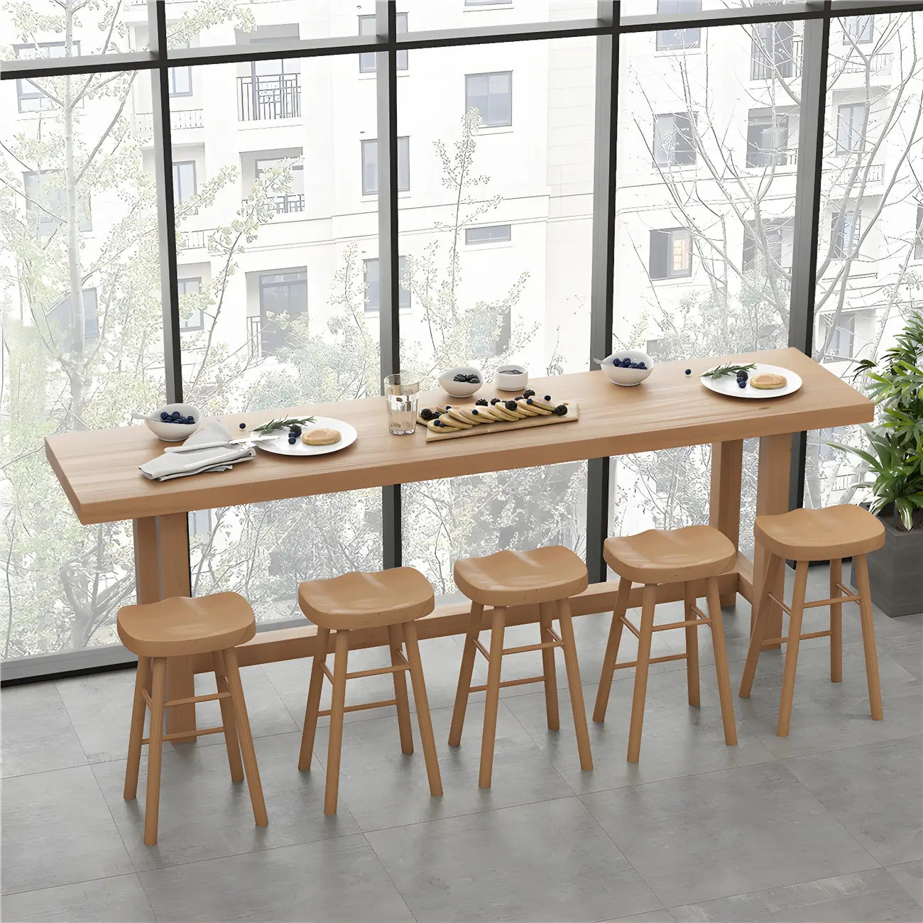 Modern Natural Solid Wood Bar Table with Footrest
