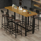 Rectangular Iron Frame Trestle Wood Bar Table with Footrest