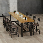 Rectangular Iron Frame Trestle Wood Bar Table with Footrest