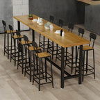 Rectangular Iron Frame Trestle Wood Bar Table with Footrest