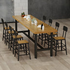 Rectangular Iron Frame Trestle Wood Bar Table with Footrest