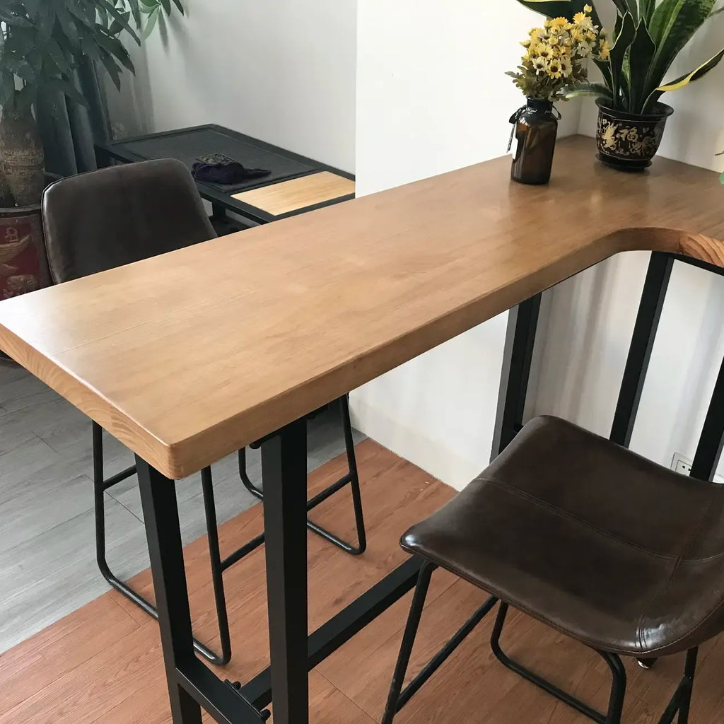 Industrial Natural Wooden Iron Trestle L-Shape Bar Tables