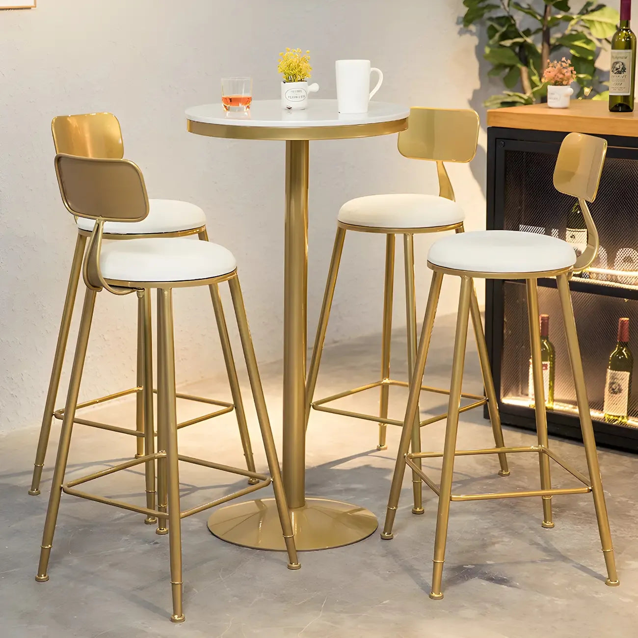 Glam Gold Faux Marble Pedestal Bar Tables for Bistro