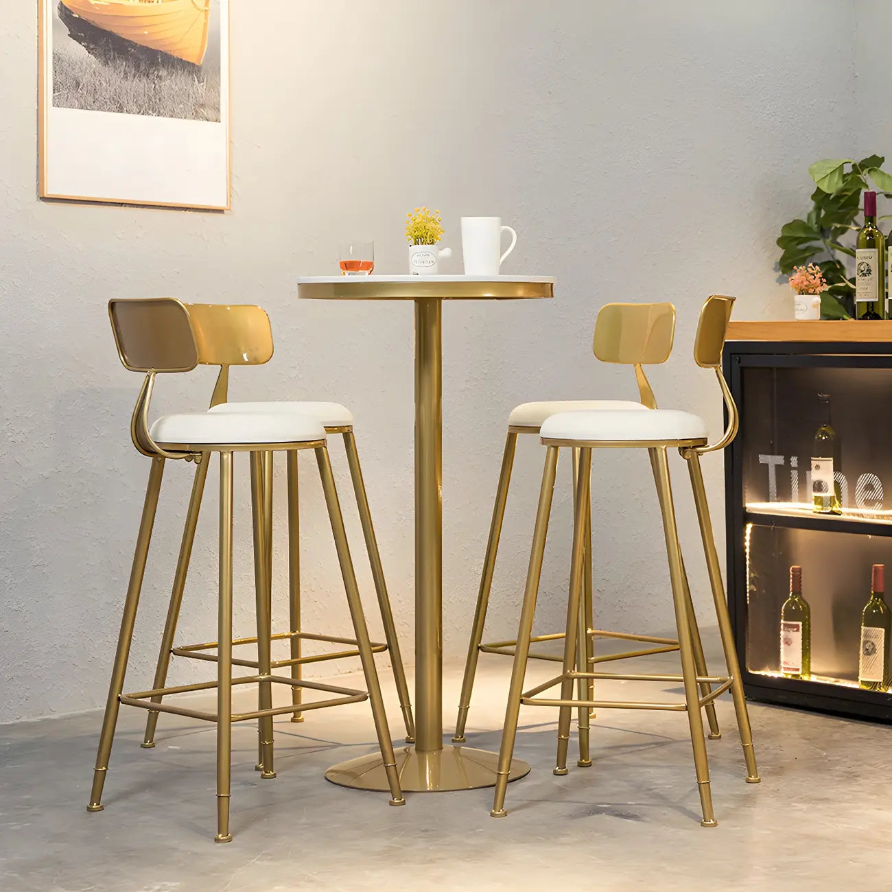 Glam Gold Faux Marble Pedestal Bar Tables for Bistro