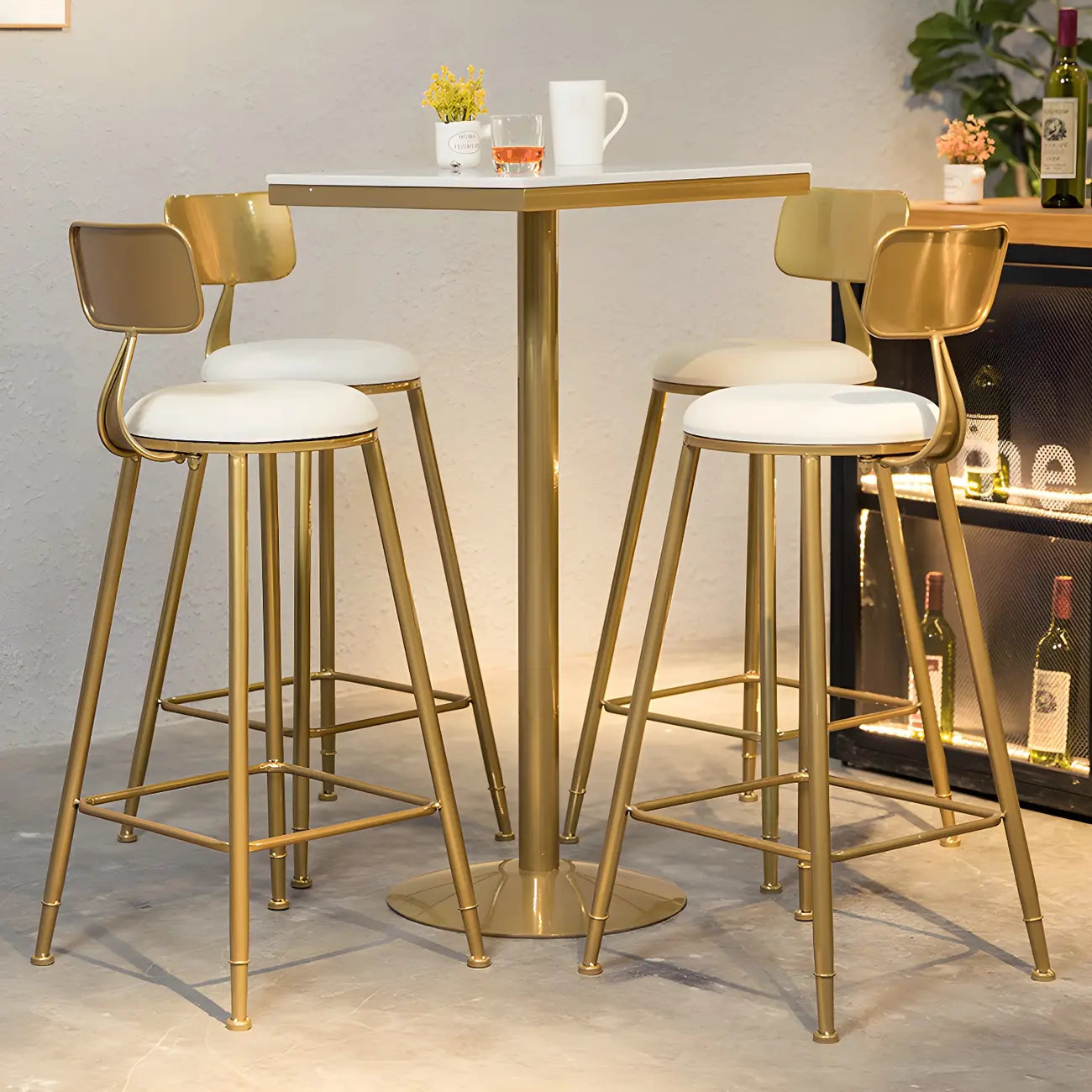 Glam Gold Faux Marble Pedestal Bar Tables for Bistro