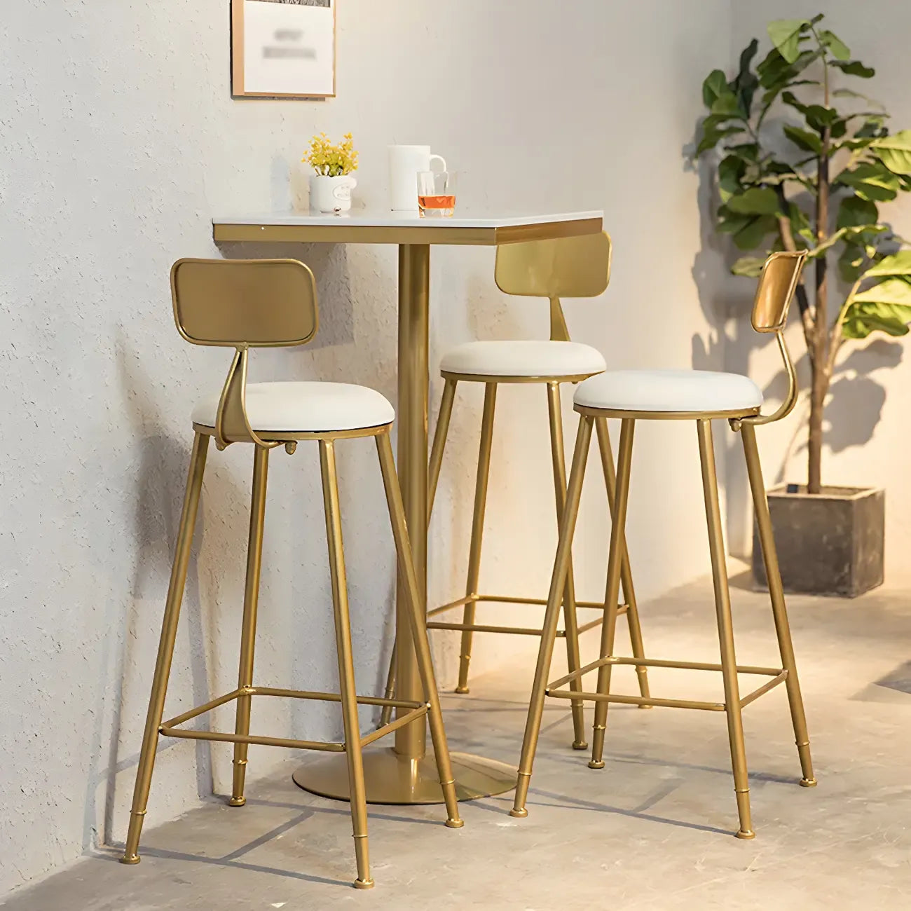 Glam Gold Faux Marble Pedestal Bar Tables for Bistro